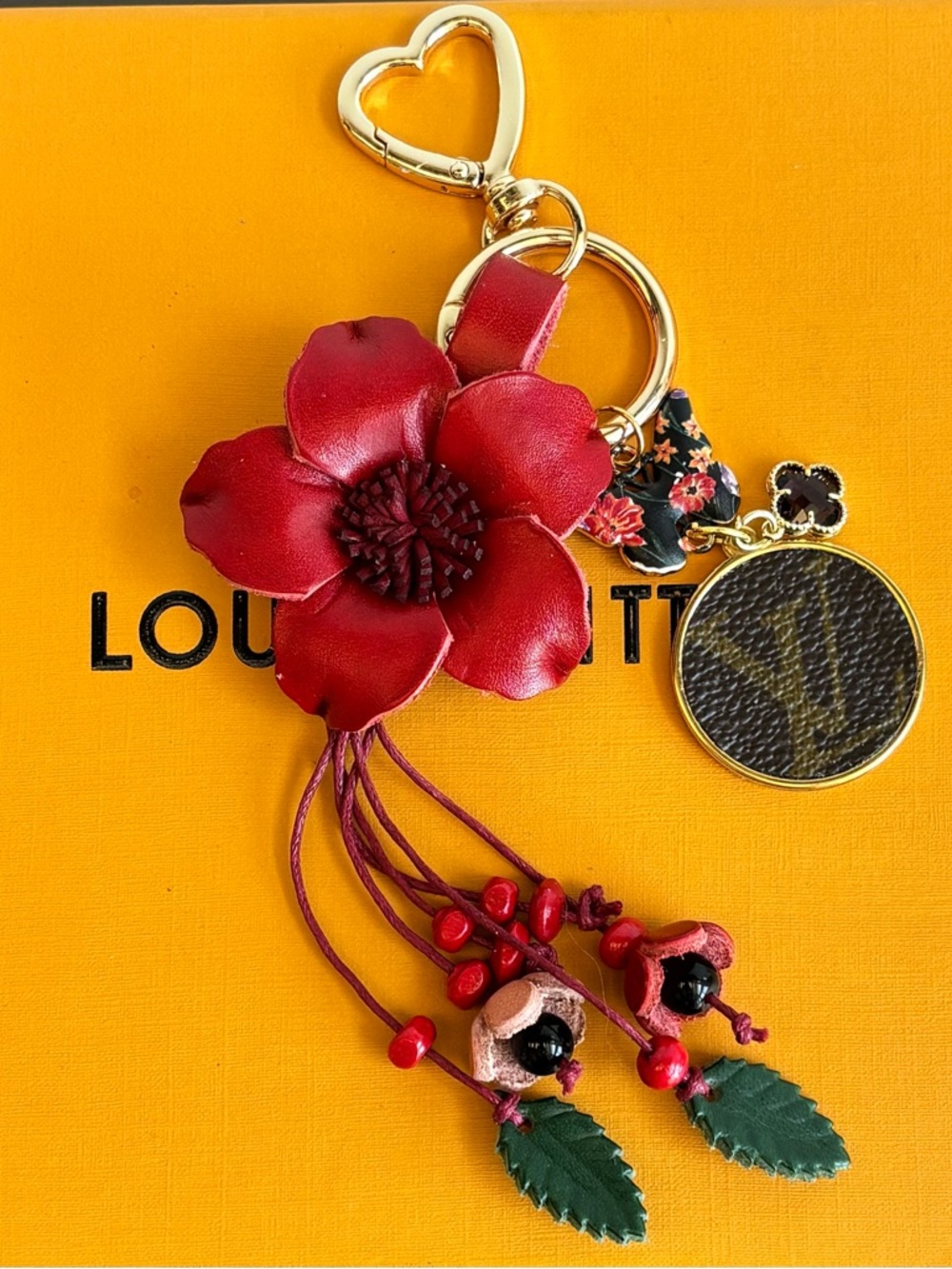 Inbagi Leather Leaf Flower Butterfly, Tassel Bag Charm, Louis Vuitton Monogram
